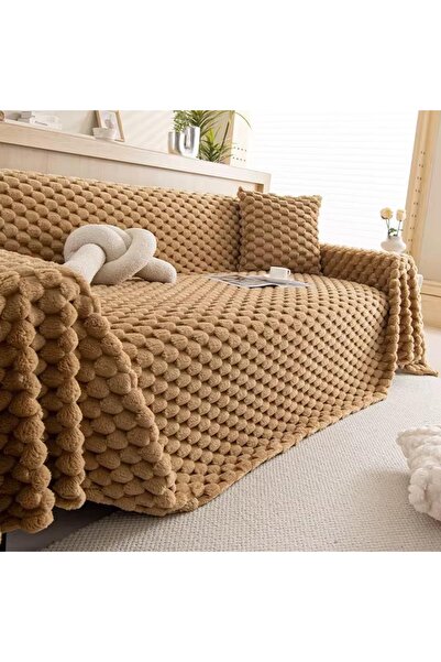 DECORA CASA HOME COLLECTİON Husă pentru canapea din pluș de iepure, model clasic de fagure, husă pentru canapea cu trei locuri (1 buc)