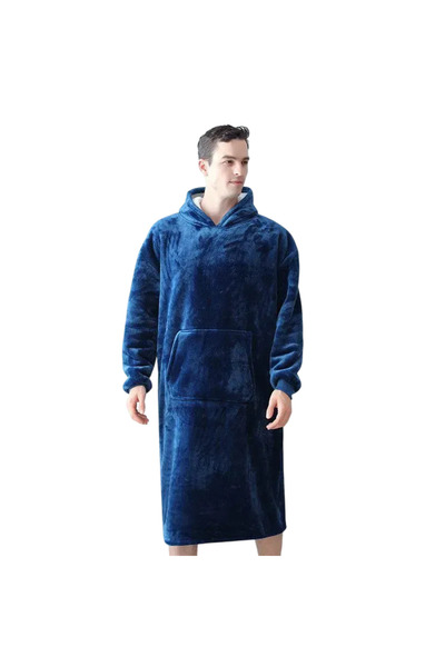 HYT Hoodie Blanket with Hood and Sleeves, Unisex, Dark Blue – Thermal Comfort for Home