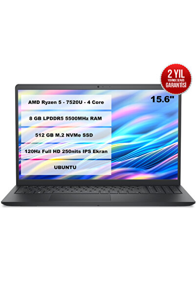 Dell Pro 15 Essential PV15255 Ryzen 5 7520U 8GB 512GB SSD 15.6 FHD 120Hz Ubuntu