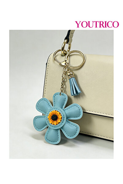Youtrico قطعة واحدة من حقيبة جلدية مصنوعة يدويًا على شكل عباد الشمس وسلسلة مفاتيح على شكل كرتون لطيف
