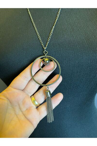 Gönülden Tasarım Colier din oțel pentru femei, cu design inel, culoare afumat...