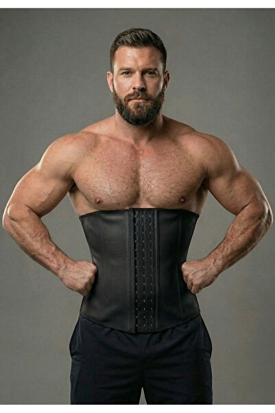 MİSTİRİK Tvigoso Model Back Support Waist and Abdominal Organizer Sports Latex Corset with 4 Hooks Black Color