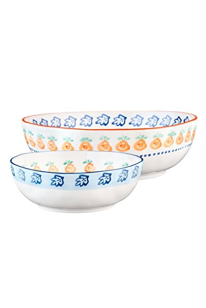 BJORN Σετ 2 μπολ σαλάτας, NAPOLI Citrus, χειροποίητη πορσελάνη, Ø23/28cm