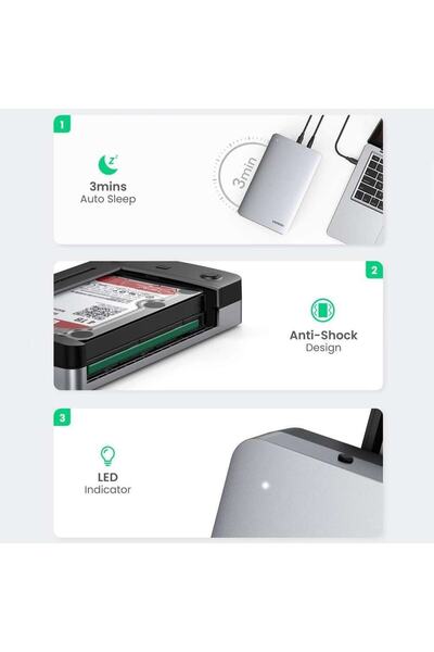 Ugreen Usb-C Aluminum 3.5” / 2.5” Uasp Supported Sata Ssd Hdd Portable Disk Box