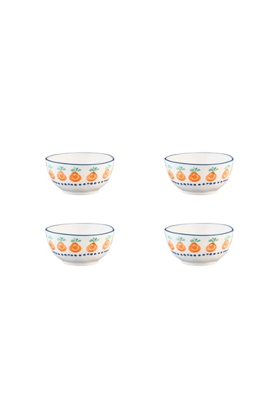 BJORN Set de 4 boluri din porțelan, NAPOLI Citrus, pictate manual, 12cm, 35cl