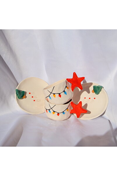 Lily & Loly Ceramics سلسلة رأس السنة الجديدة 'أضواء عيد الميلاد' فنجان قهوة تركي فردي مع صحن - فنجان سيراميك مصنوع يدويًا