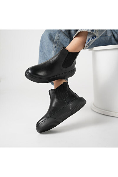 Ametist حذاء تشيلسي نسائي من الجلد الطبيعي باللون الأسود من فايفور – نعل خفيف...