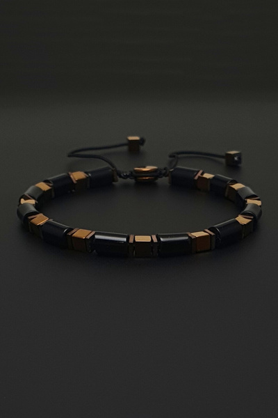 Seven Art Jewelry سوار من الحجر الطبيعي، سوار من الهيماتيت والعقيق، سوار رجال...