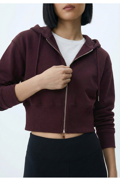 VODENS Kadın Bordo Kapüşonlu Fermuarlı Sweatshirt