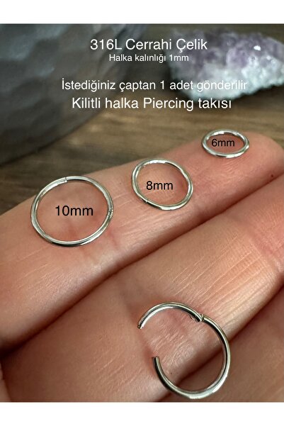 Bylin 316 L Cerrahi Çelik Kilitli Halka Piercing Hızma,Tragus, Helix ,kalınlık 1mm-çap 6mm(En küçük)-1adet