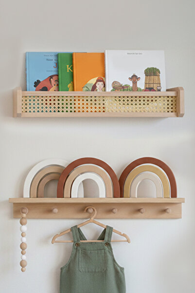 Pikas Ahşap Montessori Hazeran 2'li Çocuk Odası Duvar Rafı, Kitaplık