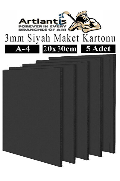 Artlantis Maket Kartonu Siyah Fotoblok 3 mm A4 20x30 cm 5 Adet Hobi Sanat Okul Köpüklü Straforlu Maket Kartonu