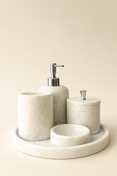 DMR HOME Doğal Mermer Banyo Seti – Sıvı Sabunluk, Diş Fırçalık, Katı Sabunluk...