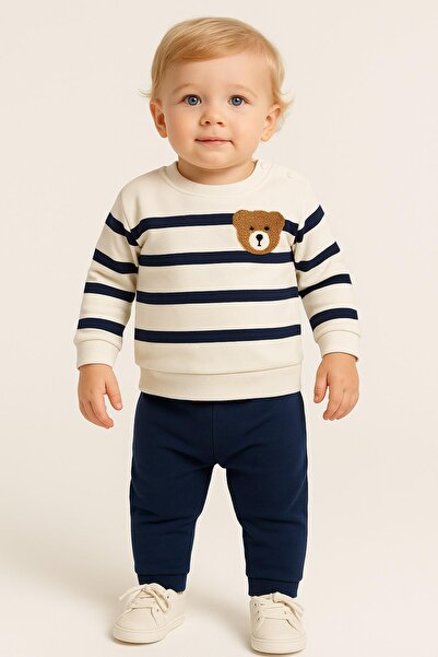 dinamik çocuk طقم أطفال مخطط من بانش تيدي بير مكون من قطعتين، قطعة علوية وسفل...