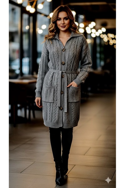 rushana Women's Long 85 cm Hair Braid Pattern Wide Shirt Collar Buttoned Belt...