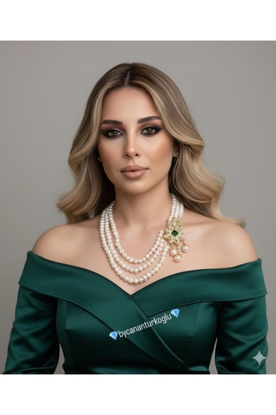 bycananturkoglu Özel Tasarım İthal Altın kaplama doğal inci kolye