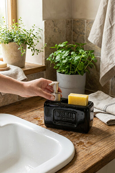 MAKRİ HOME موزع الصابون السائل/منظف ​​المنظفات من السيراميك الأنيق والعملي، أ...