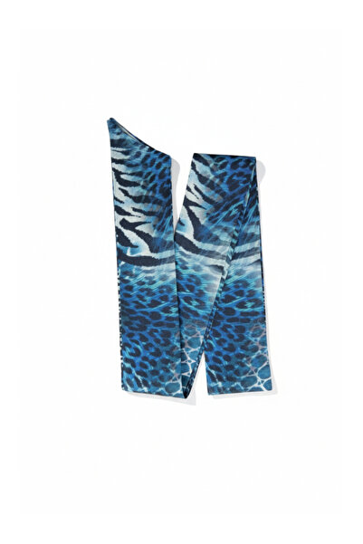 maia Mavi Leopar Desenli Viskon Uzun Fular – 150×6 cm – Zarif ve Dikkat Çekic...