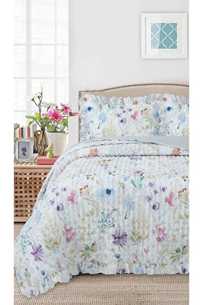 Bella Home طقم غطاء سرير مزدوج مكشكش من بريز - 260×240 سم - مع حقيبة بي في سي