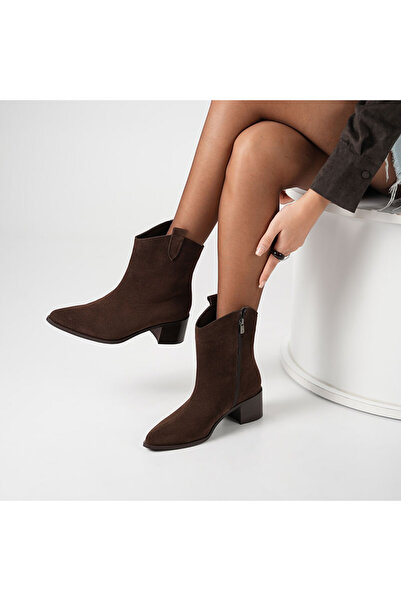 Ametist Western ACI Kahve Süet Kadın Bot – Sıcak Astarli | 22.5 Cm Bot Boyu | 5.5 Cm Topuk | Tpu Taban