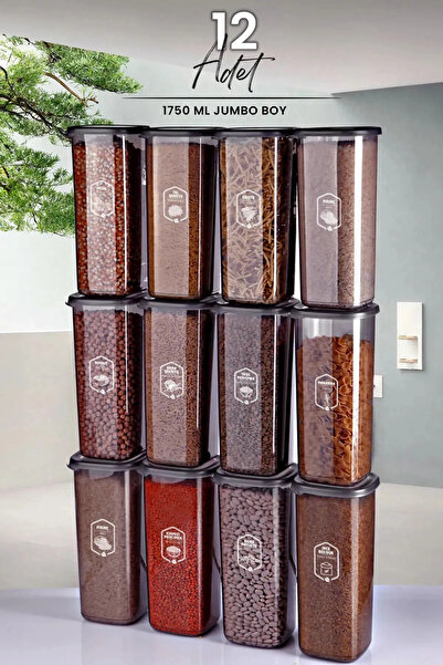 Perotti 12'li Jumbo Boy Etiketli Square Kare Erzak Saklama Kabı Seti 1750 ml - Sert Kapak