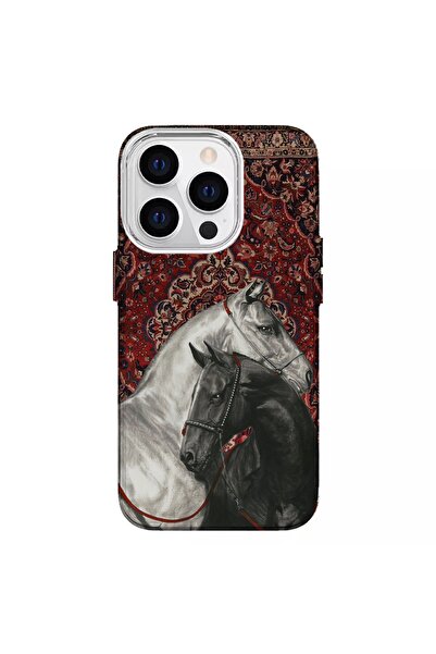 Turkuaz iPhone 15 Pro Compatible Horse Design Luxury Silicone Case