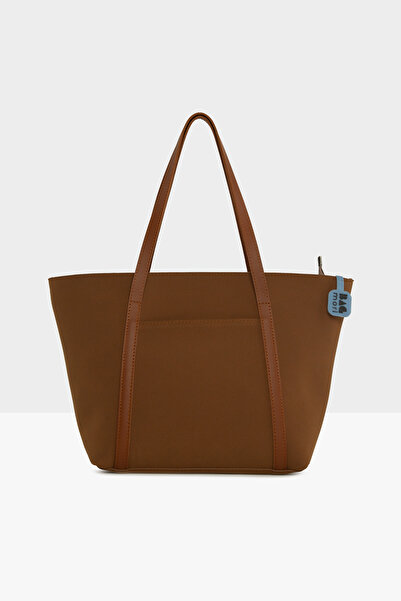 Bagmori Tan Women's Leather Striped Pocket Zippered Nubuck Tote Bag M000008693