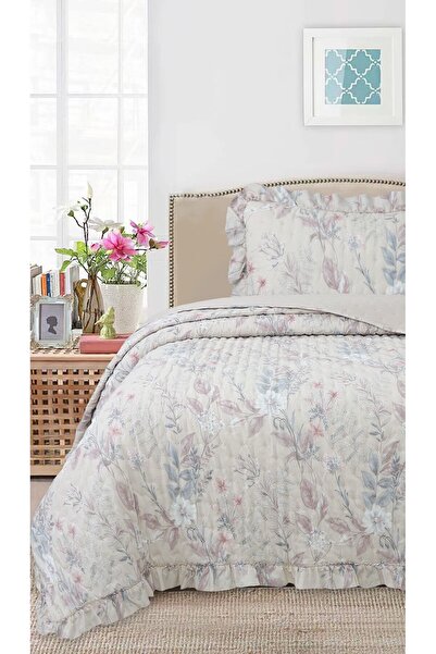 Bella Home طقم غطاء سرير فردي مكشكش من بريز - 180×240 سم - مع حقيبة بي في سي