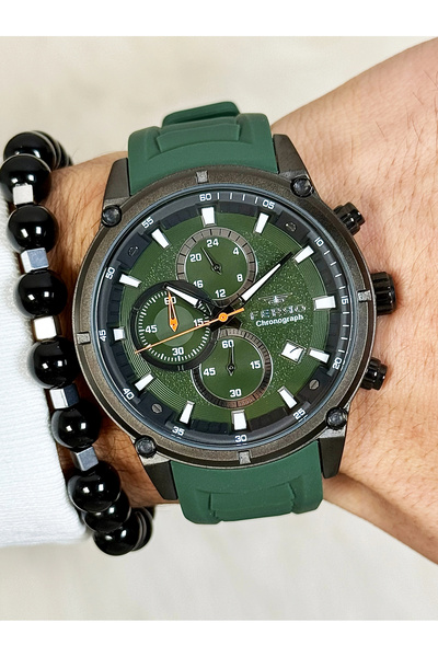 FERRO Yesil Silikon Kordon ERKEK Kol Saati FM31363D-ZJ10 Fonksiyonları Aktif Su Geçirmez Bileklik Hediyeli