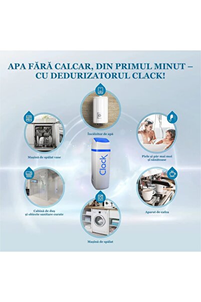 Clack SUA Dedurizator apă profesional Clack 25 L, 4‑7 persoane, automat, anticalcar, cu filtru și tester