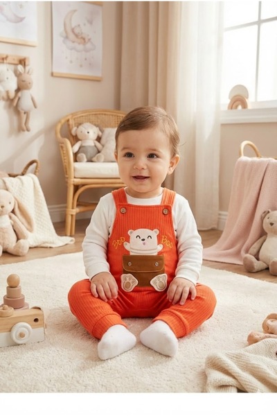 Kids Kingdom مجموعة بذلة بحمالات إنترلوك مع تقرير للفتيات الصغيرات