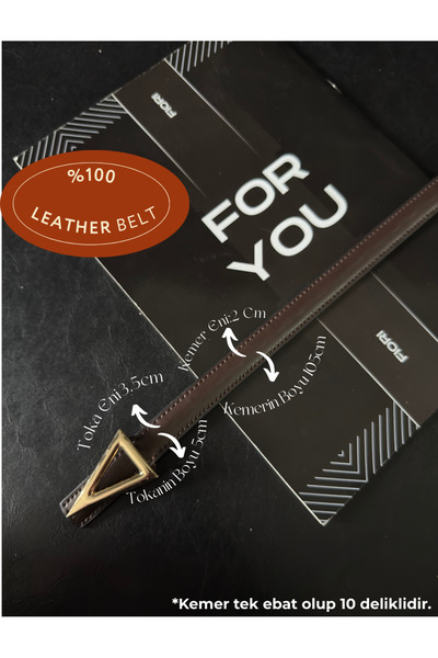 Fiori Hakiki Bombeli Deri Üçgen Tokalı Basic Kadın Pantolon Kemeri, Ceket Kem...