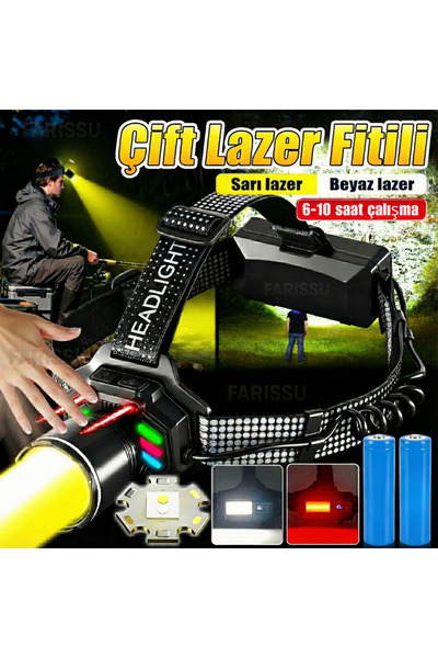 farissu Sensörlü 30W Çift Işık (Sarı & Beyaz) Şarjlı Kafa Feneri - 10 Saate Varan Pil Ömrü ve Zoom Özellikli
