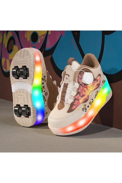 ROCKY SPORT Flames Çocuk Patenli Işıklı Tekerlekli Spor Ayakkabı & Bej Kaykay...