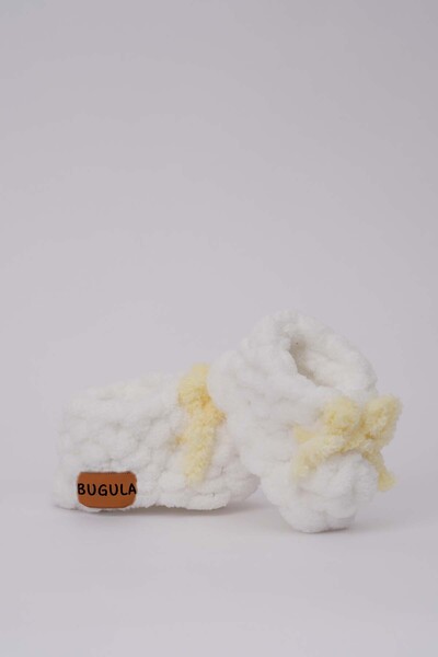 Bugula Baby Newborn Panduf 0-3m Yavruağzı Fiyonlu White Girl Trend Handmade K...