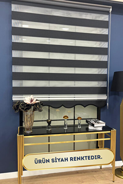 EYMENS HOME Eymen's Eym852 Zebra Ve Stor Perde Pliseli Siyah
