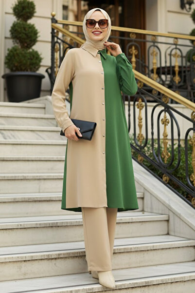 Neva Style Set dublu Hijab verde colorat bloc 52331Y