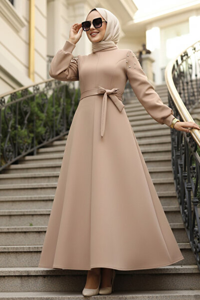 Neva Style Rochie Hijab din nurcă cu mărgele - Mânecă 23631V