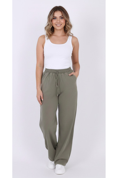 MYRAB DENİM بنطلون نسائي من الكتان الفضفاض باللون الأخضر