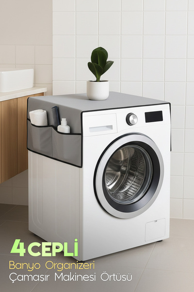 Palm Design Çamaşır Makinesi Örtüsü 4 Cepli Banyo Düzenleyici Organizer Buzdo...