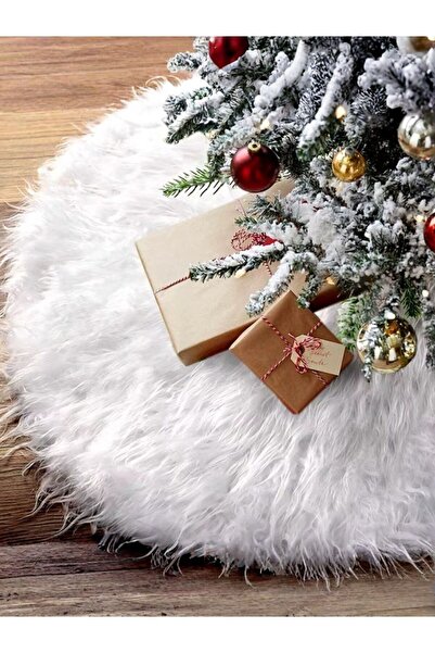 FUGO Covor Pufos Brad Crăciun 90cm, Covor Blană Albă, Efect Zăpadă, Decorațiune Brad, Covor Pom Crăciun