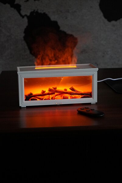 blueseed BS-H3 Şömine Tasarımlı Işıklı Buharlı Ultrasonik Aroma Difüzörü Hava Nemlendirici Koku Verici Beyaz