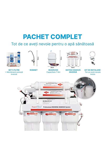 EXPERT WATER Sistem profesional osmoză inversă 6 etape, 50 GDP, 189 L/24h, cu pompă, accesorii și cartușe incluse