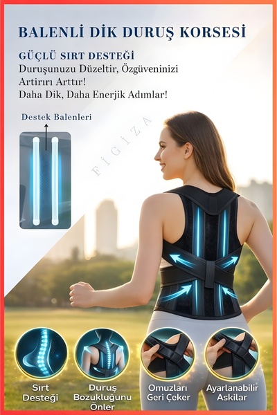 figiza Balenli Dik Duruş Korsesi Kadın Erkek Kifoz Kamburluk Sırt Omuz Korse ...