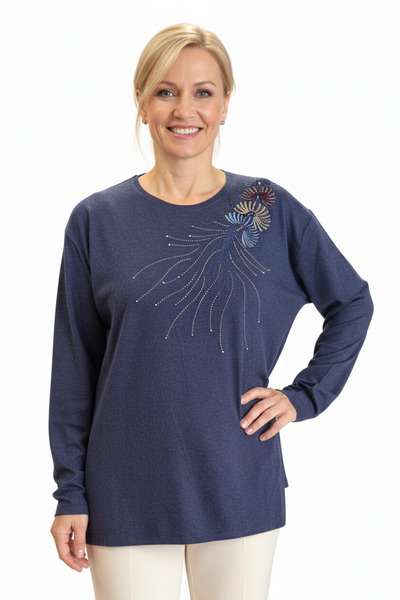 Ravencia Bluză pentru femei Damla cu model Stone material elastic cu fantă Wool Mother bumbac moale