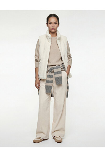 Koton Mock Neck Zippered Faux Fur Vest with Pockets