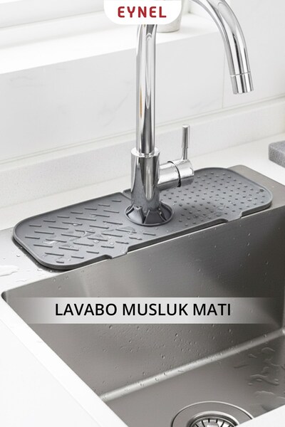 Eynel Elastik Musluk Matı Su Tutucu Düzenleyici Silikon Kaydırmaz Mutfak Bany...