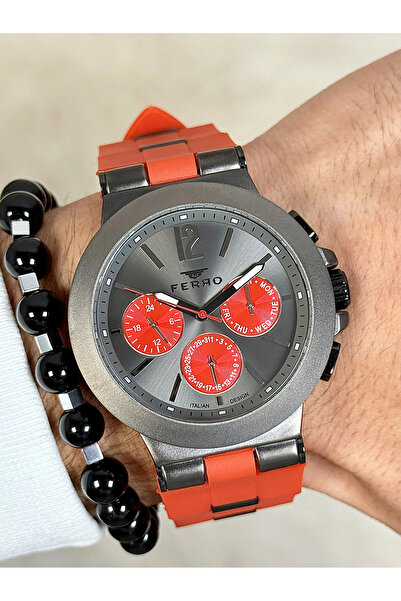 FERRO Kırmızı Silikon Kordon Erkek Kol Saati FM11539DWT-ZK4 Fonksiyonları Aktif + Bileklik Hediyeli