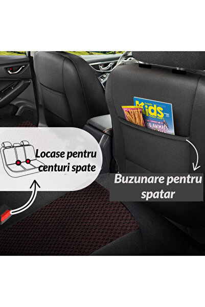 Panda Set huse auto Dragon, cu fermoare pentru banchetă pliabilă, vișiniu-negru, 11 piese