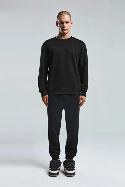 BENMANAJ Erkek Bisiklet Yaka Uzun Kol Basıc Sweatshirt Siyah